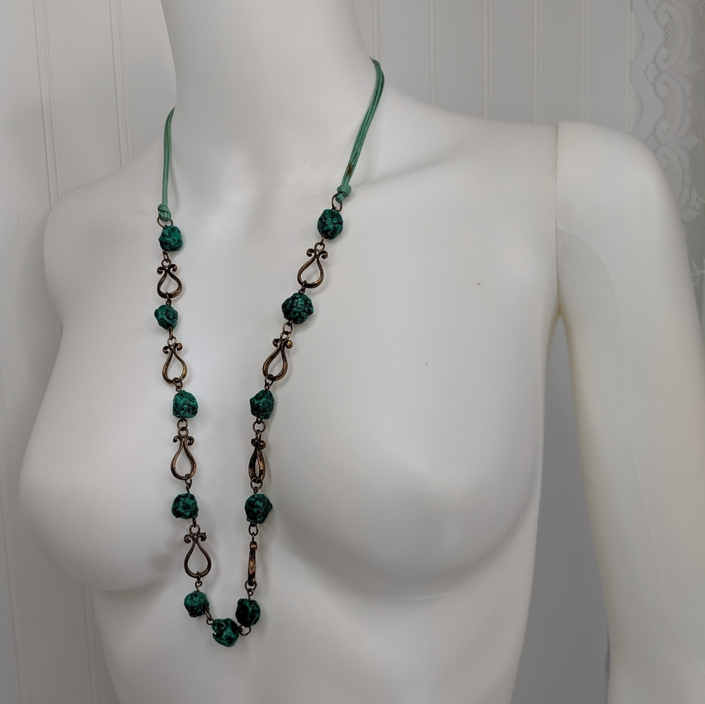 Costume Jade /Bronze Adjustable Statement Necklace - Picture 2 of 10